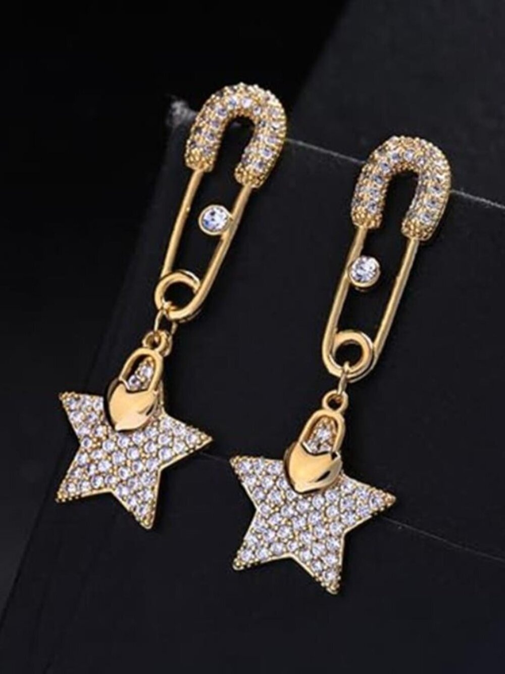 Gold Tassel Fringe Dangle Statement Earrings Star - Picture 4 of 9